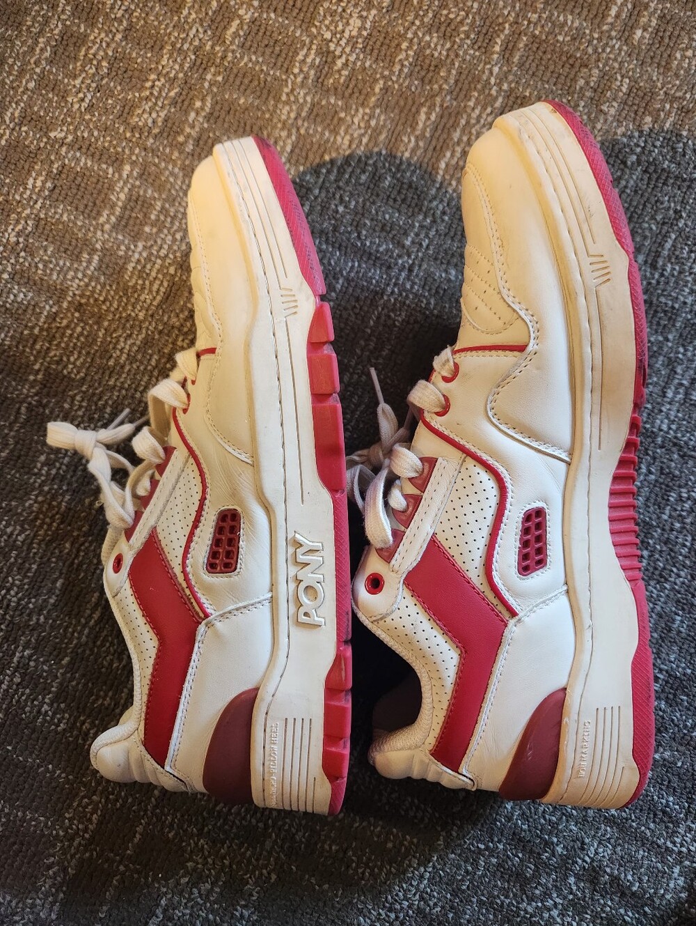 PONY Mens White and Red Low-Top Sneakers Size 11.5